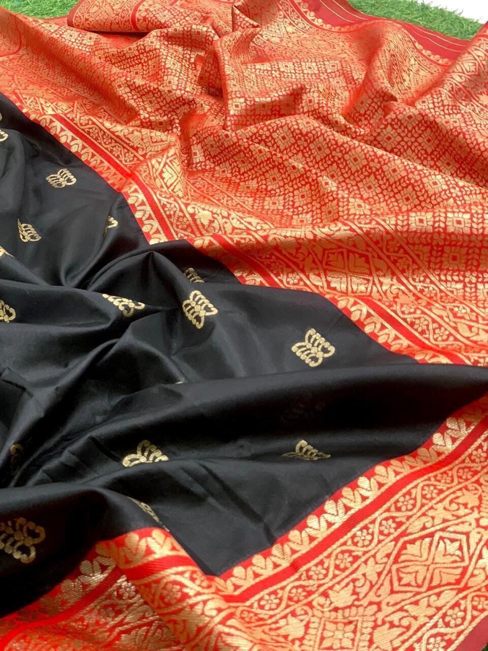 Black Soft Lichi Silk Saree Shopin Di Apparels