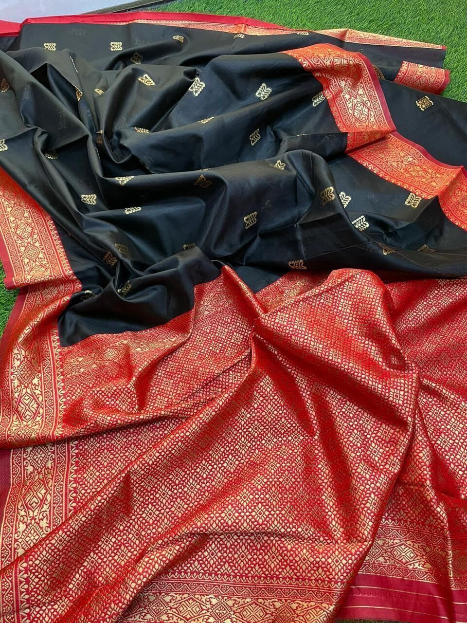 Black Soft Lichi Silk Saree Shopin Di Apparels