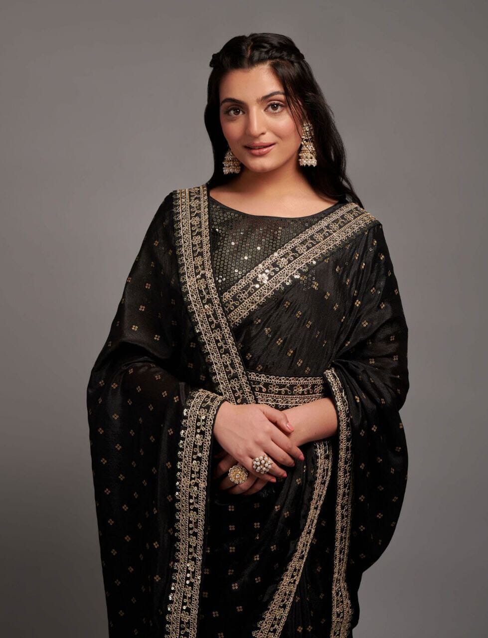 Black Work Chinon Designer Saree Designer Saree Shopin Di Apparels
