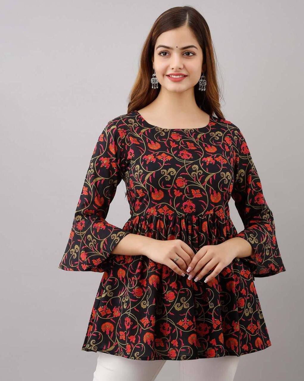 Blood Red Cotton Western Printed Top Western Top Shopindiapparels.com