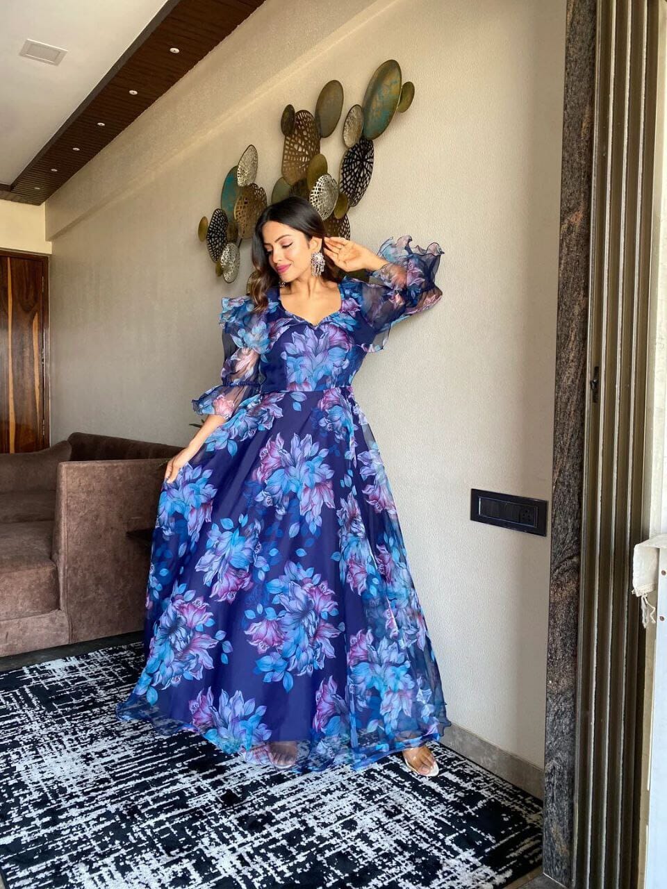 Blue Bright Organza Maxi Gown Gowns Shopin Di Apparels