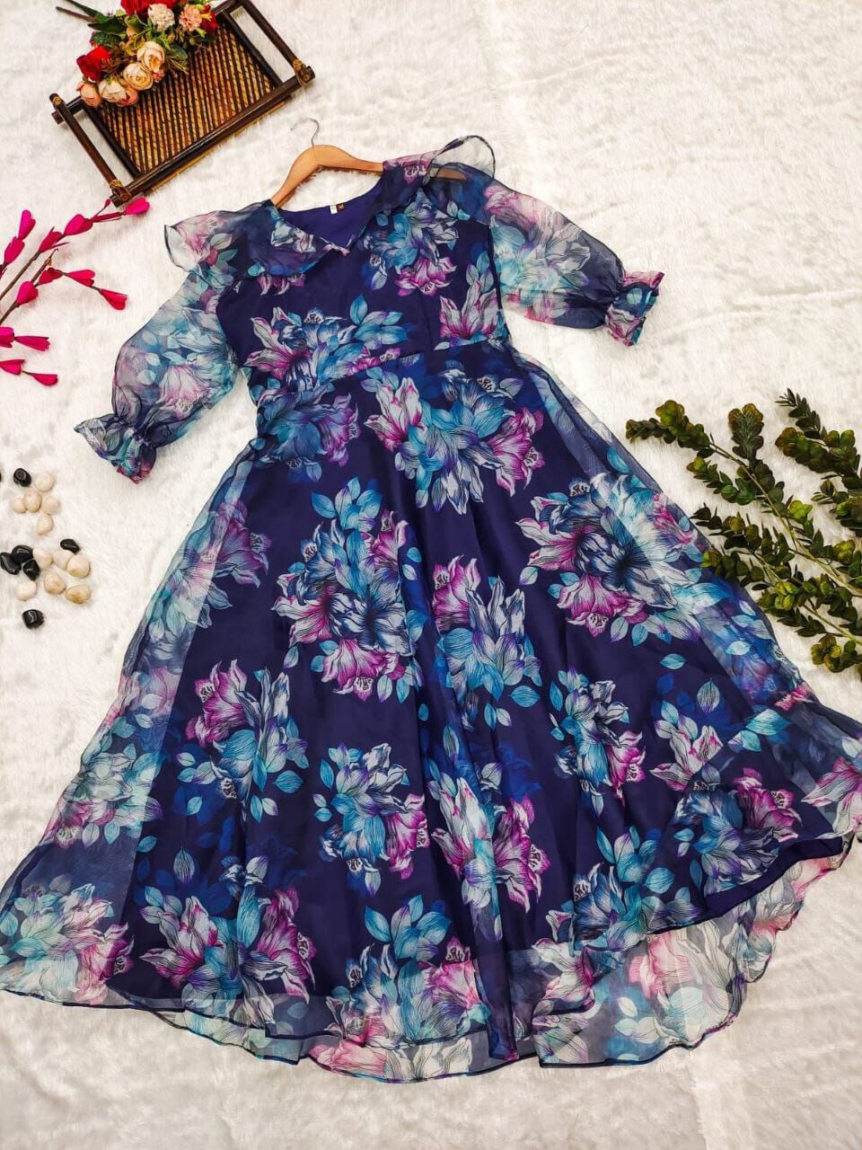 Blue Bright Organza Maxi Gown Gowns Shopin Di Apparels