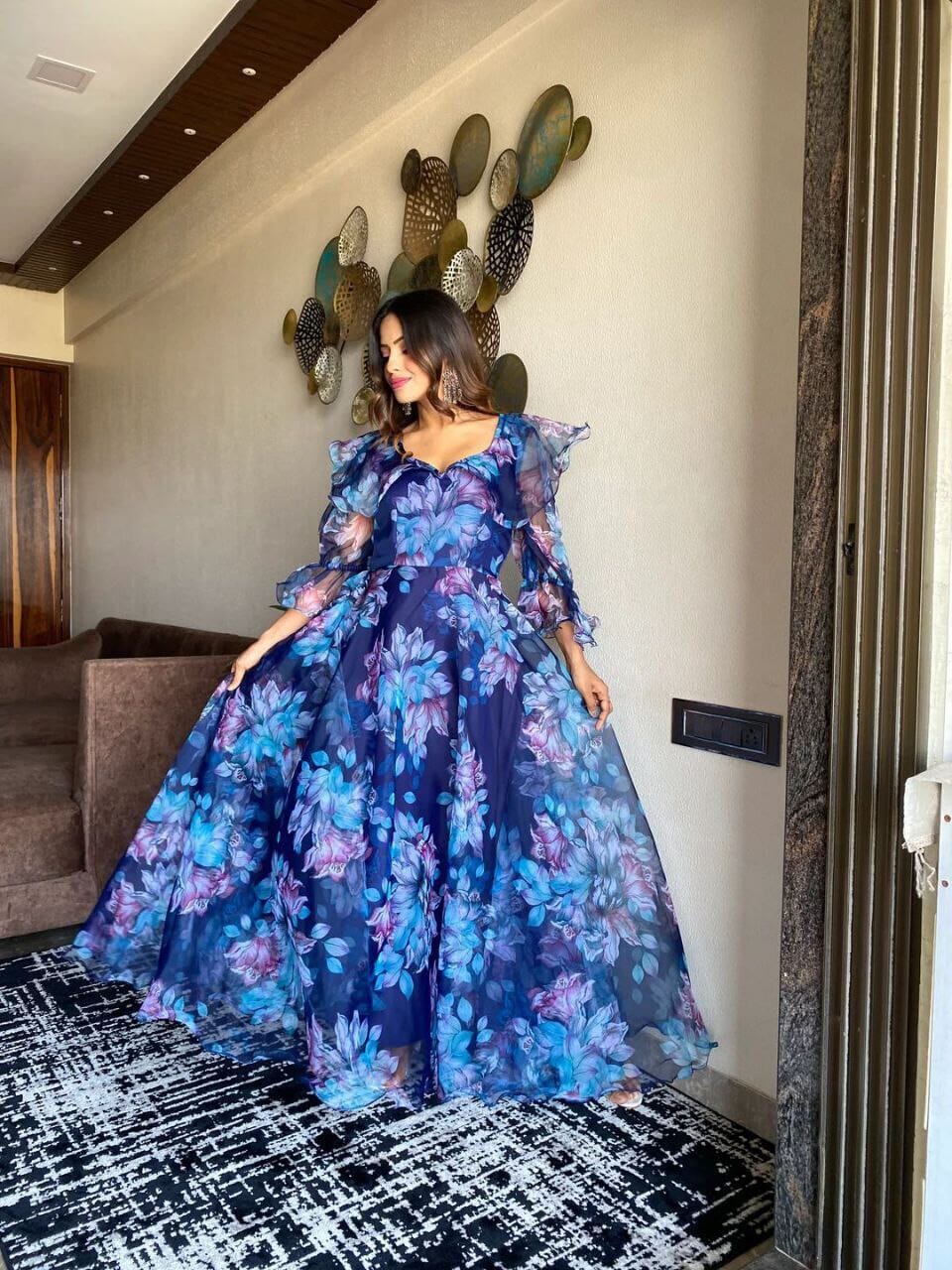 Blue Bright Organza Maxi Gown Gowns Shopin Di Apparels