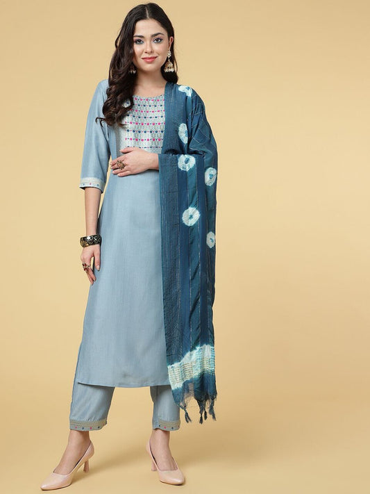 Blue Chinon Chanderi Designer Kurti with Dupatta and Bottom Kurti with Dupatta and Bottom Shopin Di Apparels