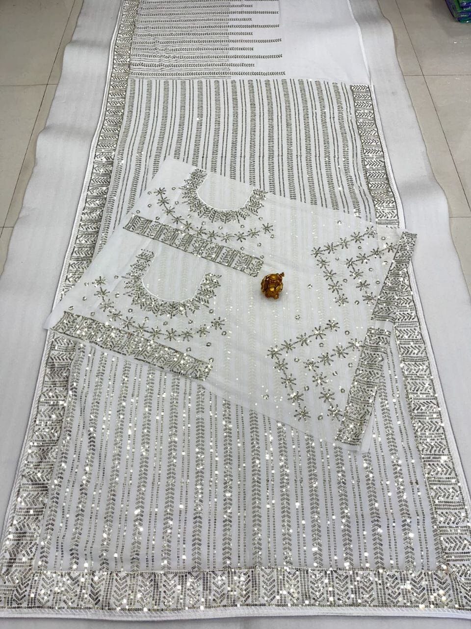 Bollywood Super Hit Sequins White Saree with Blouse Shopin Di Apparels