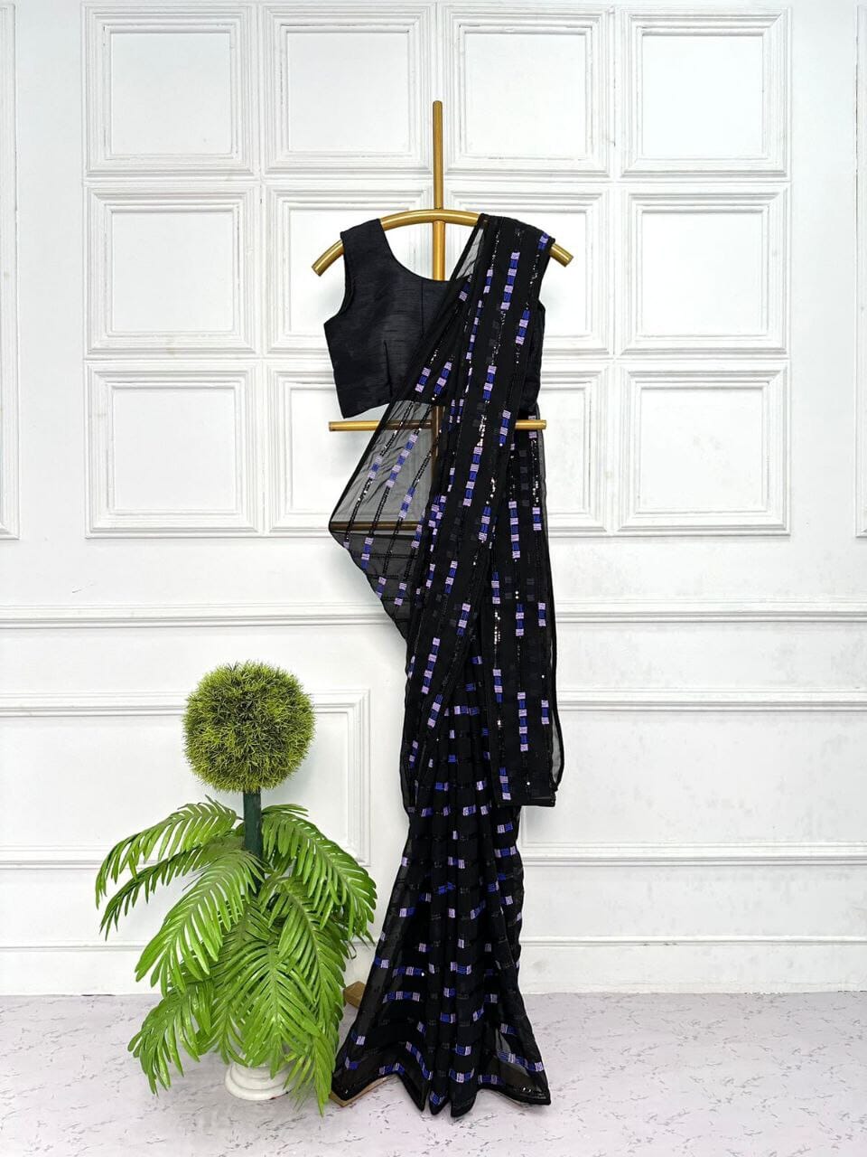 Celebrity Inspired Black Sequin work Saree with Blouse Shopin Di Apparels