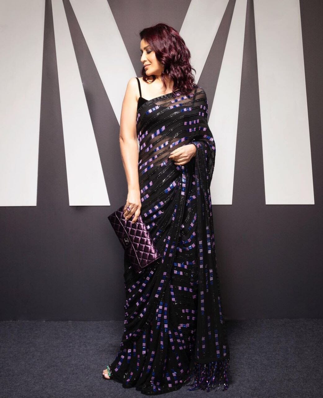 Celebrity Inspired Black Sequin work Saree with Blouse Shopin Di Apparels