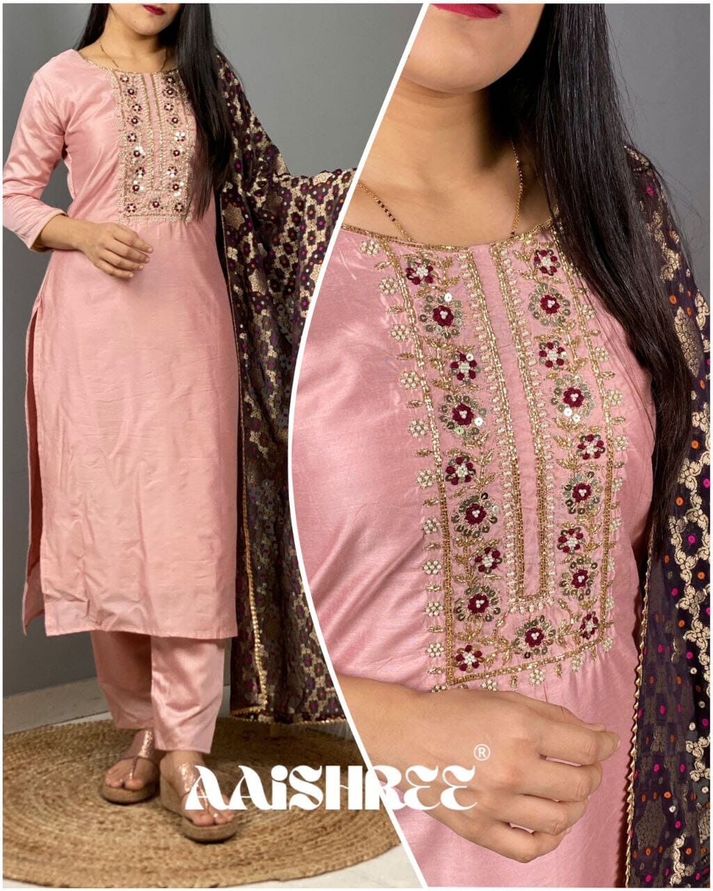 Cotton Silk Handwork Kurti with Banarasi Dupatta and Bottom Kurti with Dupatta and Bottom Shopin Di Apparels