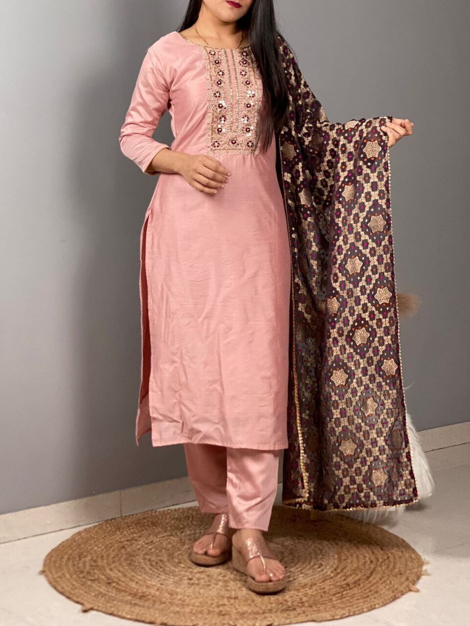 Cotton Silk Handwork Kurti with Banarasi Dupatta and Bottom Kurti with Dupatta and Bottom Shopin Di Apparels