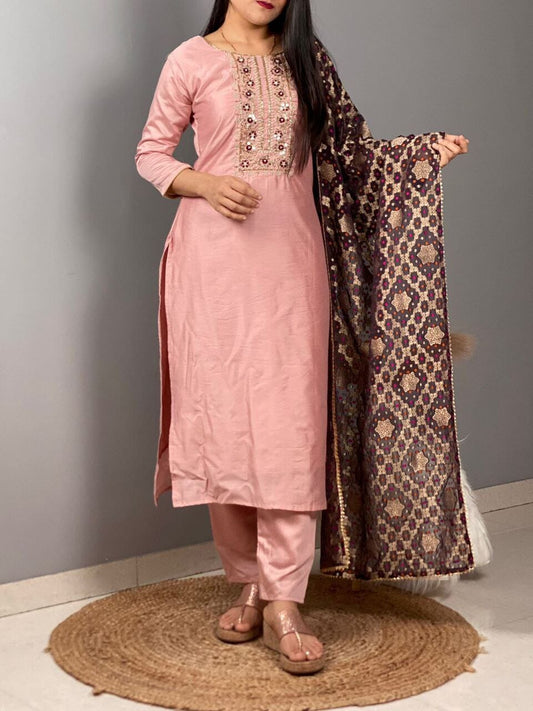 Cotton Silk Handwork Kurti with Banarasi Dupatta and Bottom Kurti with Dupatta and Bottom Shopin Di Apparels