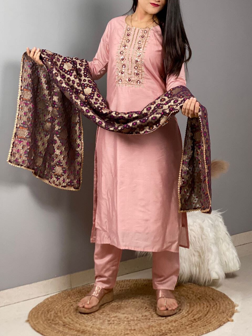 Cotton Silk Handwork Kurti with Banarasi Dupatta and Bottom Kurti with Dupatta and Bottom Shopin Di Apparels