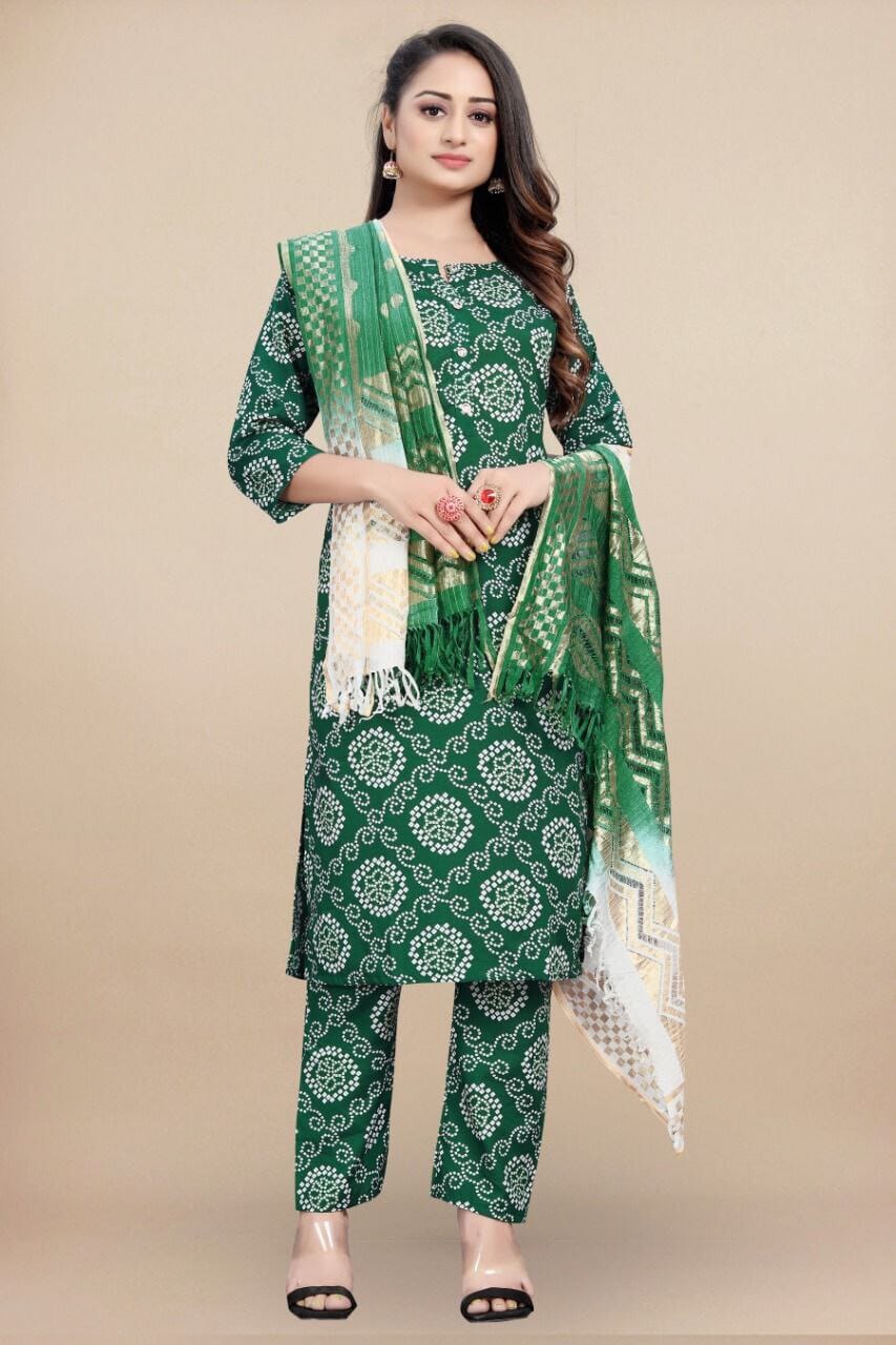 Dark Green Bandhani Printed Rayon Straight Cut Suit Designer Suits shopindi.sg