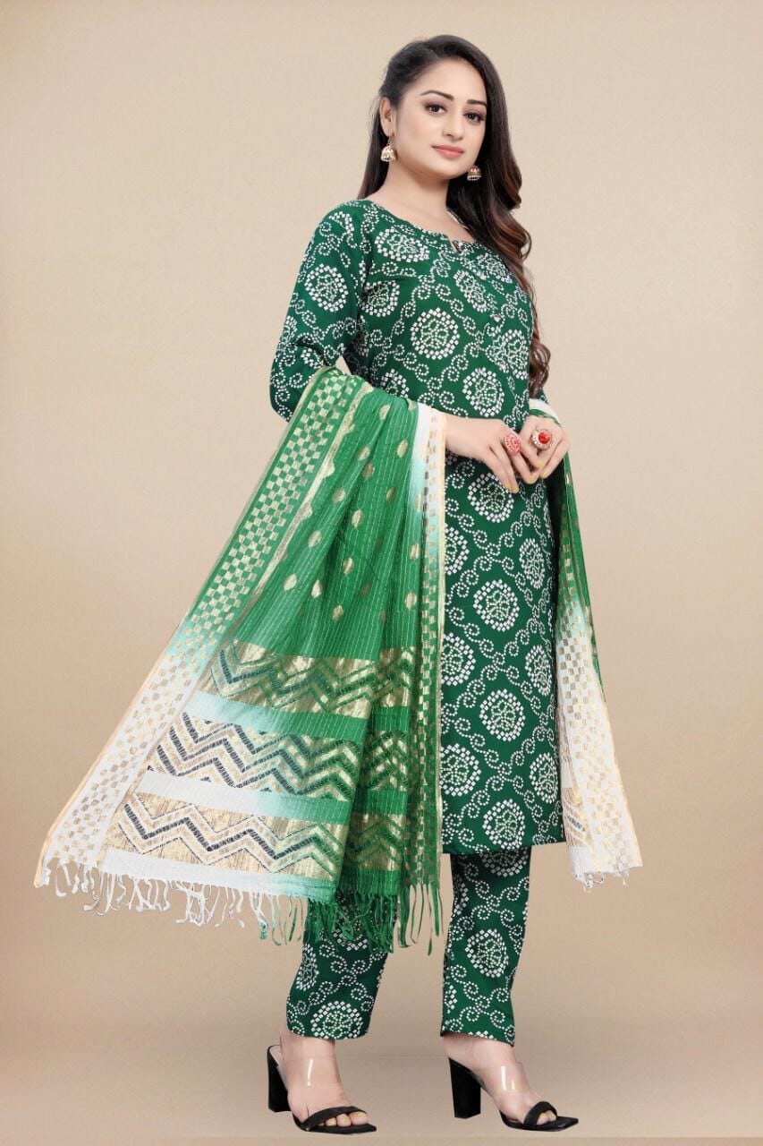 Dark Green Bandhani Printed Rayon Straight Cut Suit Designer Suits shopindi.sg