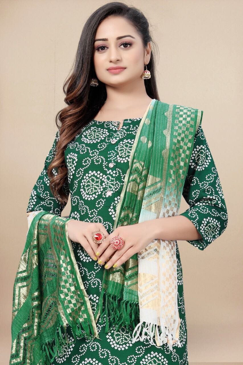 Dark Green Bandhani Printed Rayon Straight Cut Suit Designer Suits shopindi.sg