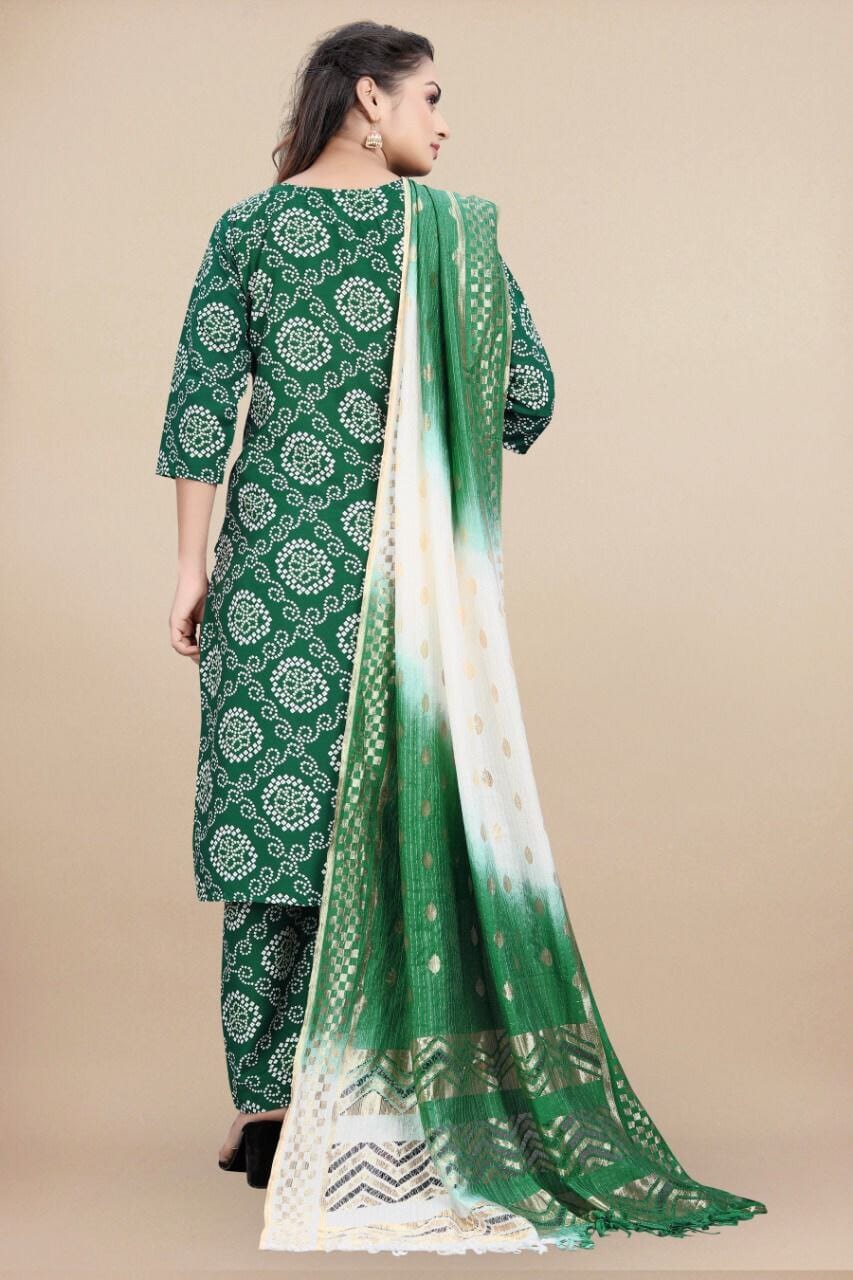 Dark Green Bandhani Printed Rayon Straight Cut Suit Designer Suits shopindi.sg