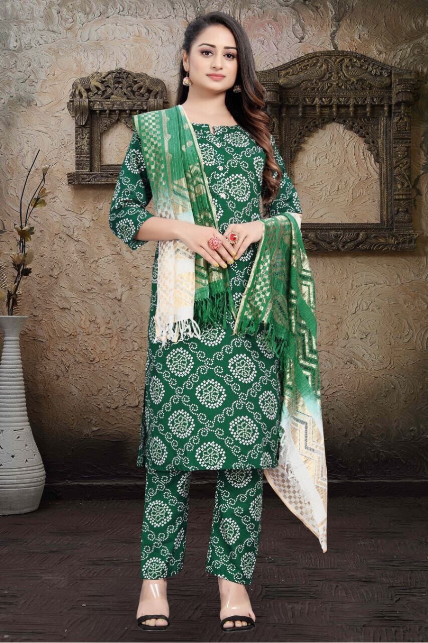 Dark Green Bandhani Printed Rayon Straight Cut Suit Designer Suits shopindi.sg