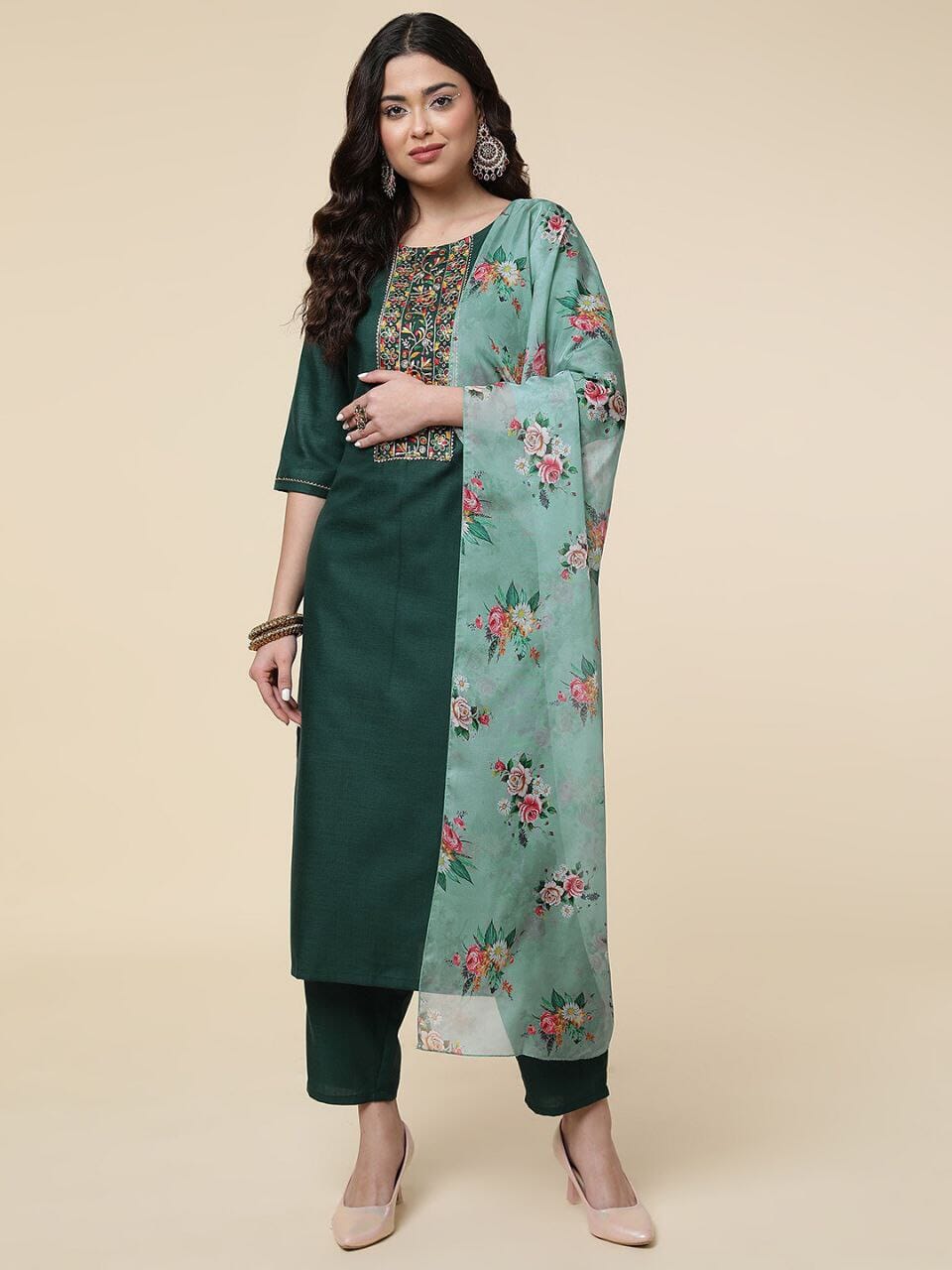 Dark Green Ruby Cotton Designer Kurti with Dupatta and Bottom Kurti with Dupatta and Bottom Shopin Di Apparels