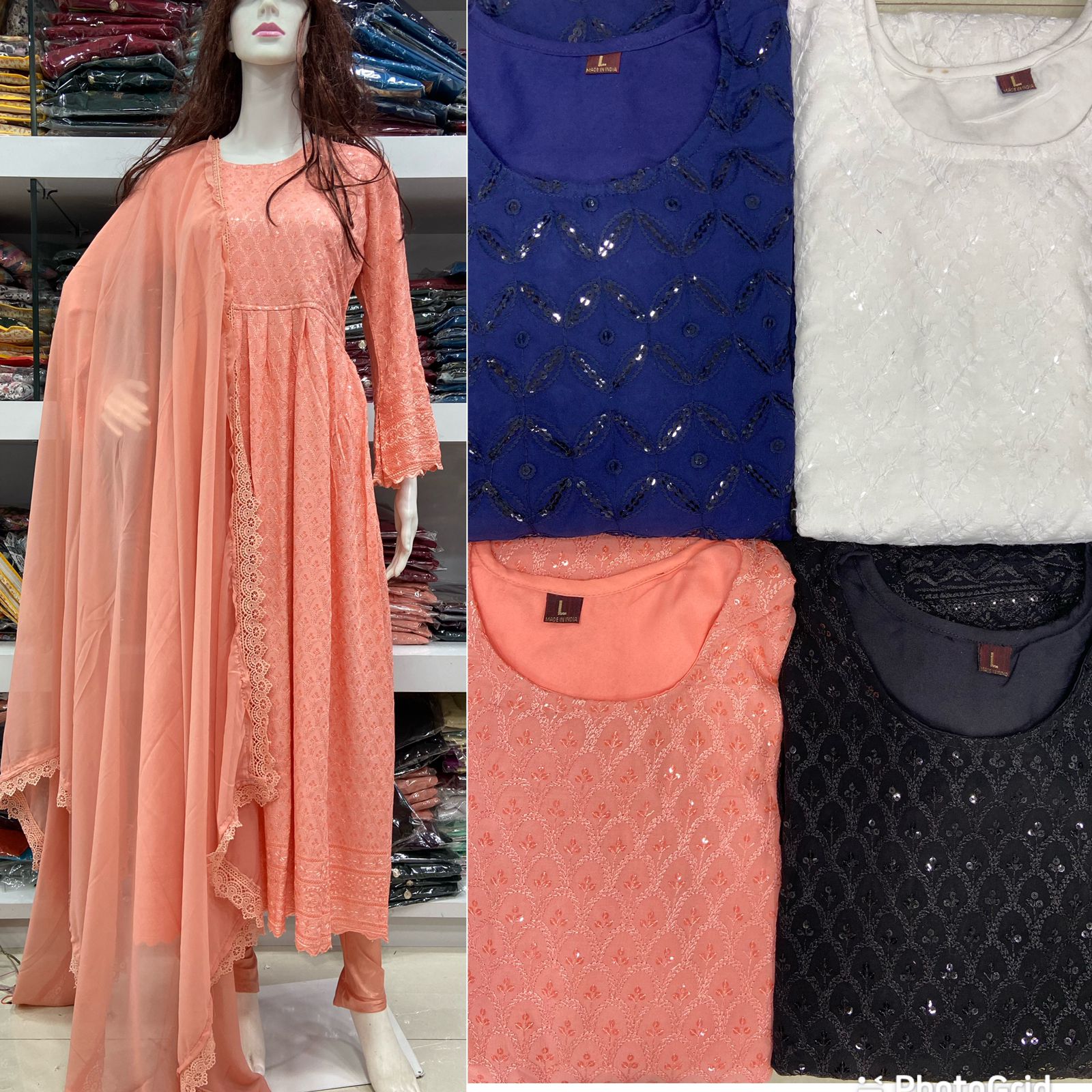 Designer Chikankari Long Dress in 4 attractive colors Designer Suits Shopindiapparels.com