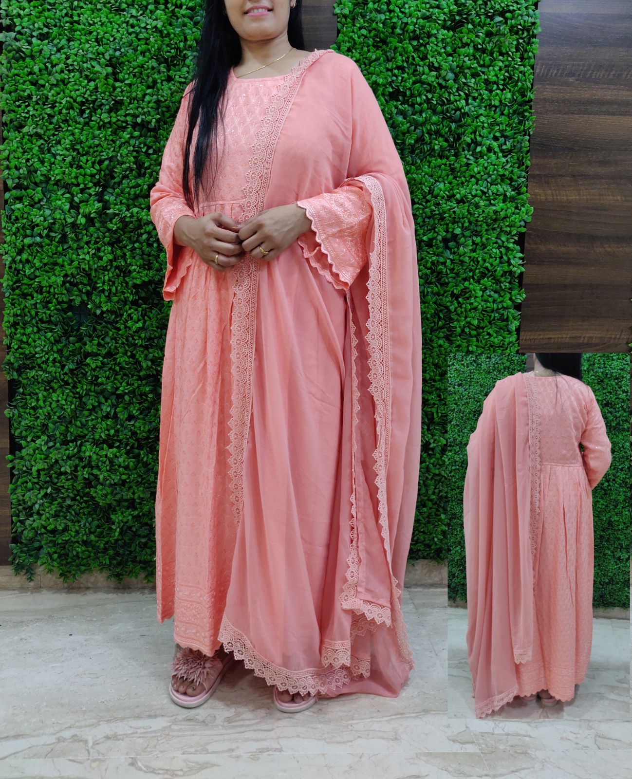 Designer Chikankari Long Dress in 4 attractive colors Designer Suits Shopindiapparels.com