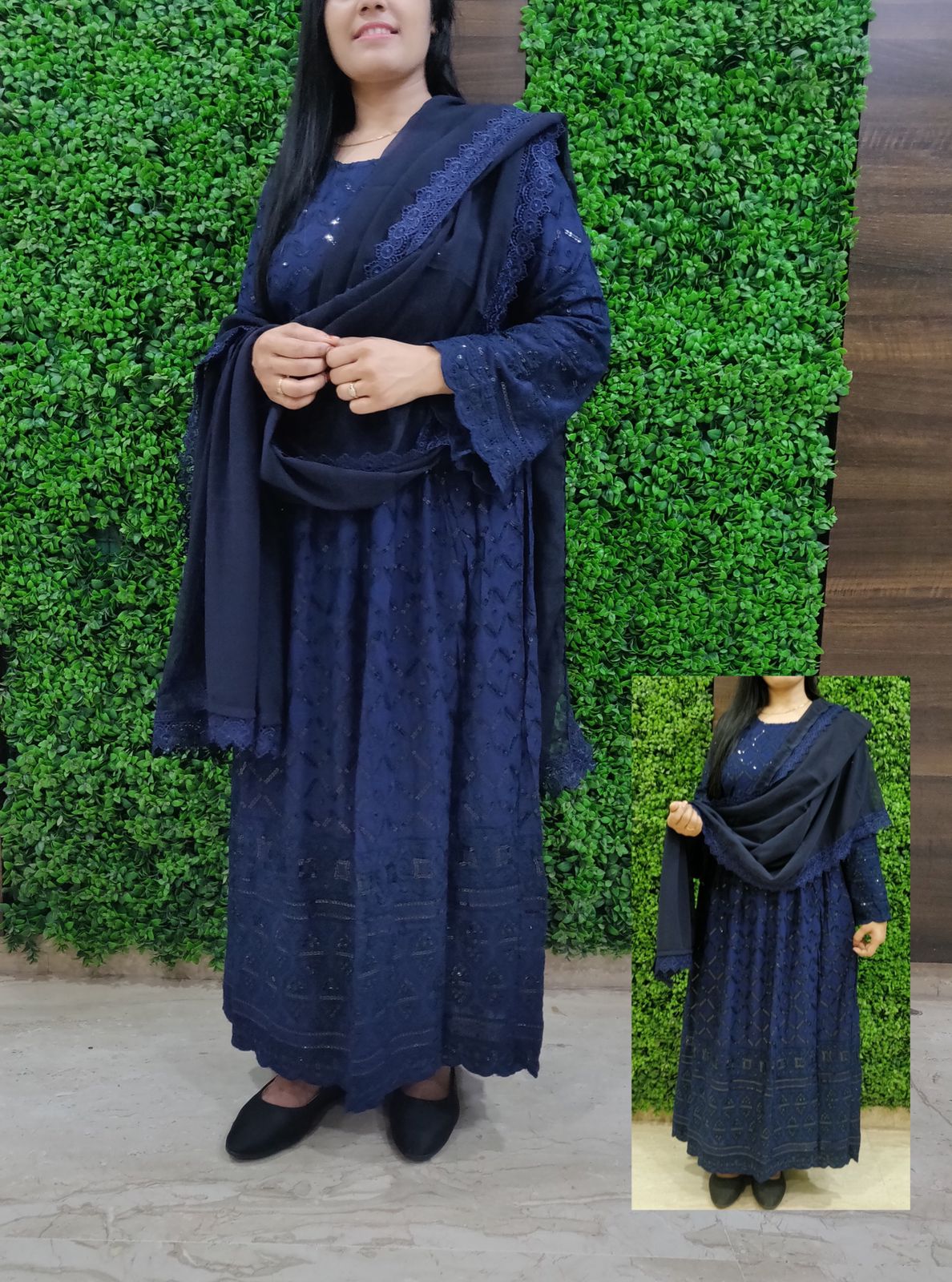 Designer Chikankari Long Dress in 4 attractive colors Designer Suits Shopindiapparels.com