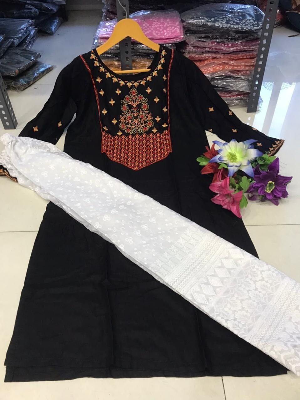 Designer Embroidered Kurti with Chikankari White Pant Set in 5 colors Kurti with Pant Shopin Di Apparels