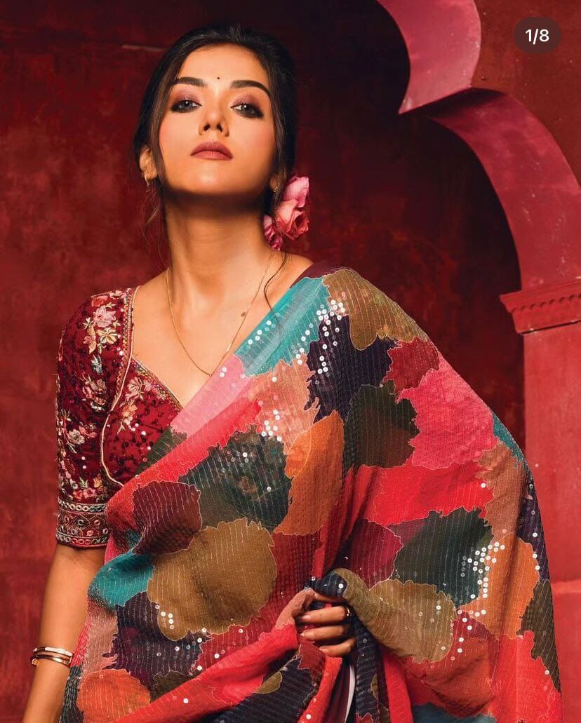 Designer Georgette Multi Colour Sequence Saree Designer Saree Shopin Di Apparels