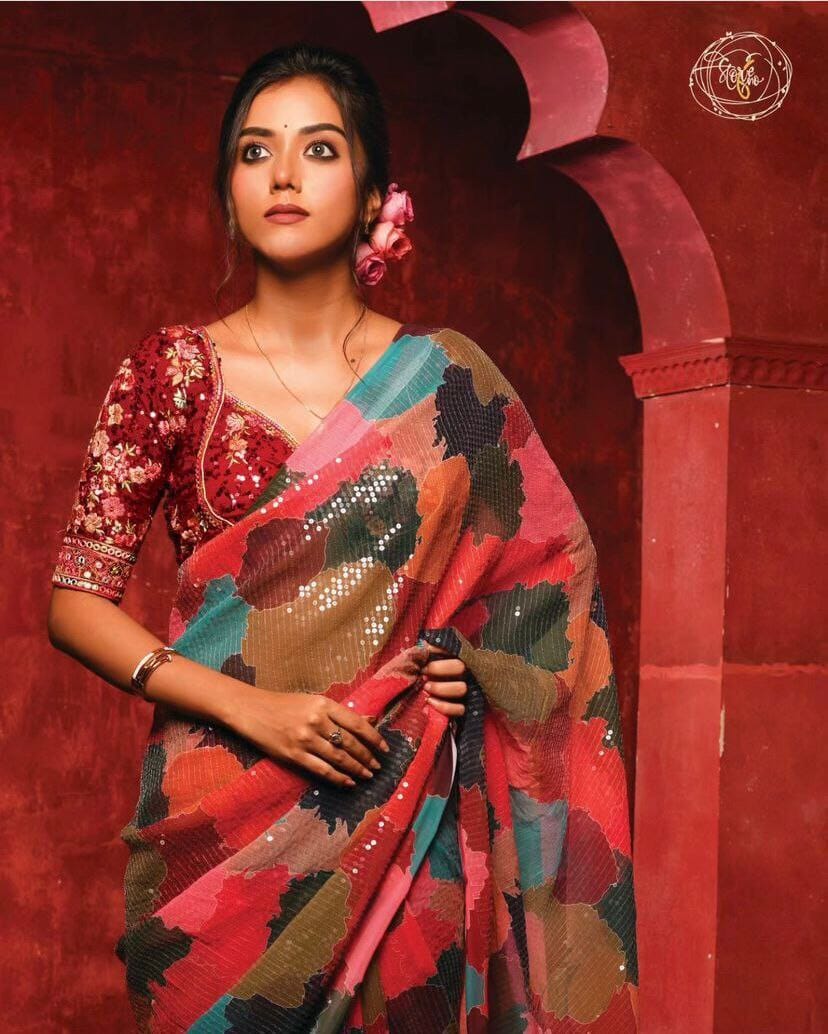 Designer Georgette Multi Colour Sequence Saree Designer Saree Shopin Di Apparels
