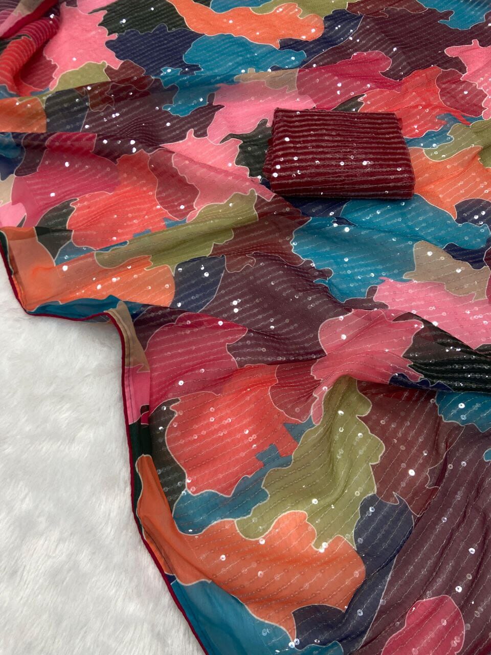 Designer Georgette Multi Colour Sequence Saree Designer Saree Shopin Di Apparels