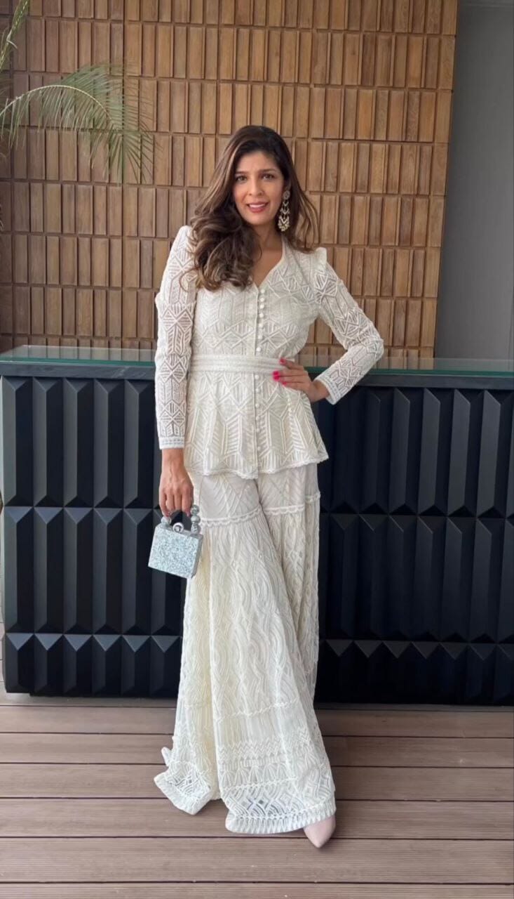 Designer Heavy Chain Work Georgette Sharara Suit in 3 colors Designer Suits Shopin Di Apparels