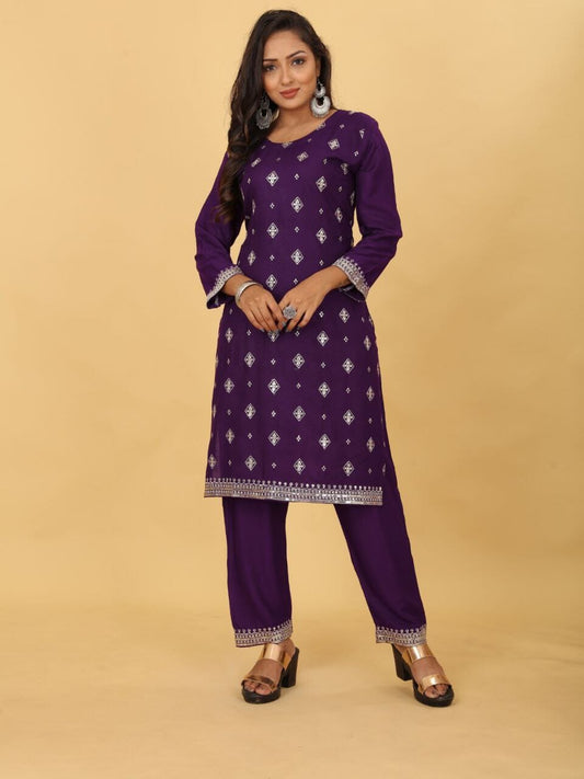 Designer Heavy Rayon Kurti and Pant set with Sequence Work in 8 colors Kurti with Pant Shopin Di Apparels