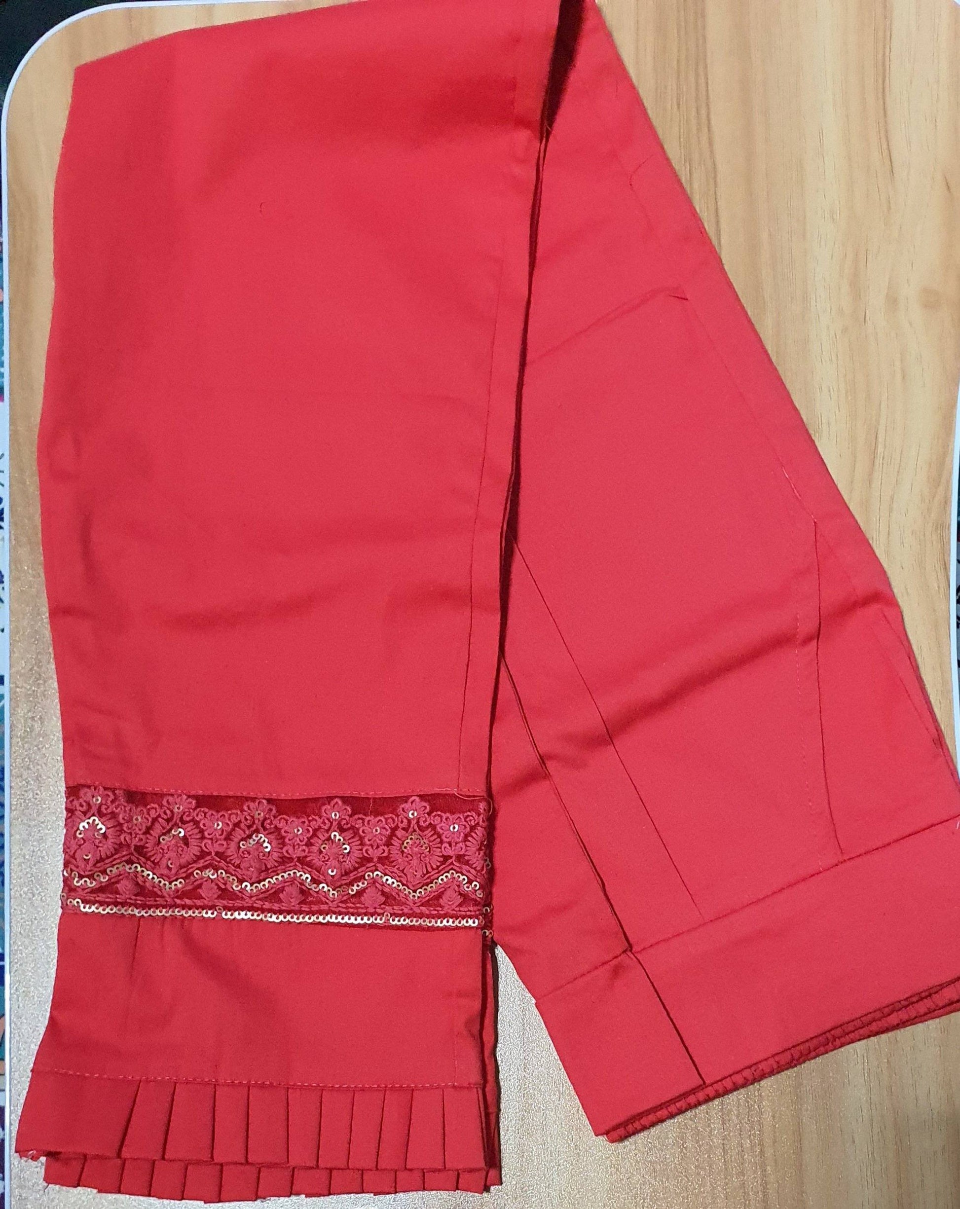 Designer Lace Embroidered Cotton Lycra Pants in 5 colors Cotton Lycra Pants Shopindiapparels.com Gajar Red