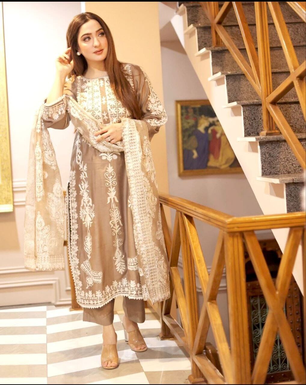 Faux Georgette Designer Full Sleeves Top with Embroidery work Dupatta and Bottom Kurti with Dupatta and Bottom Shopin Di Apparels