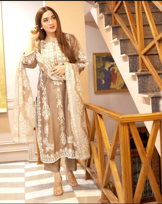 Faux Georgette Designer Full Sleeves Top with Embroidery work Dupatta and Bottom Kurti with Dupatta and Bottom Shopin Di Apparels