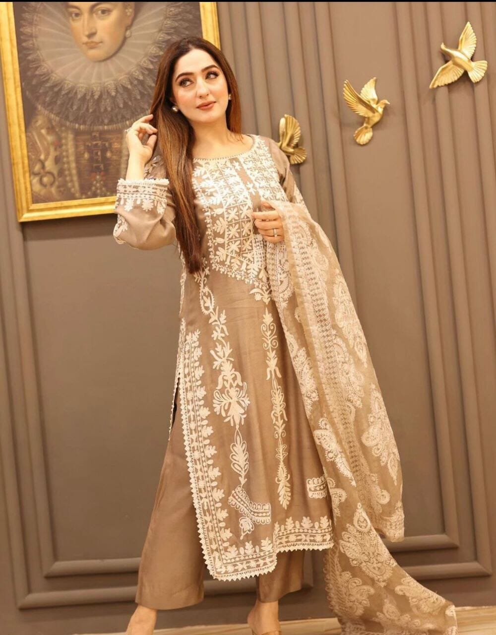 Faux Georgette Designer Full Sleeves Top with Embroidery work Dupatta and Bottom Kurti with Dupatta and Bottom Shopin Di Apparels