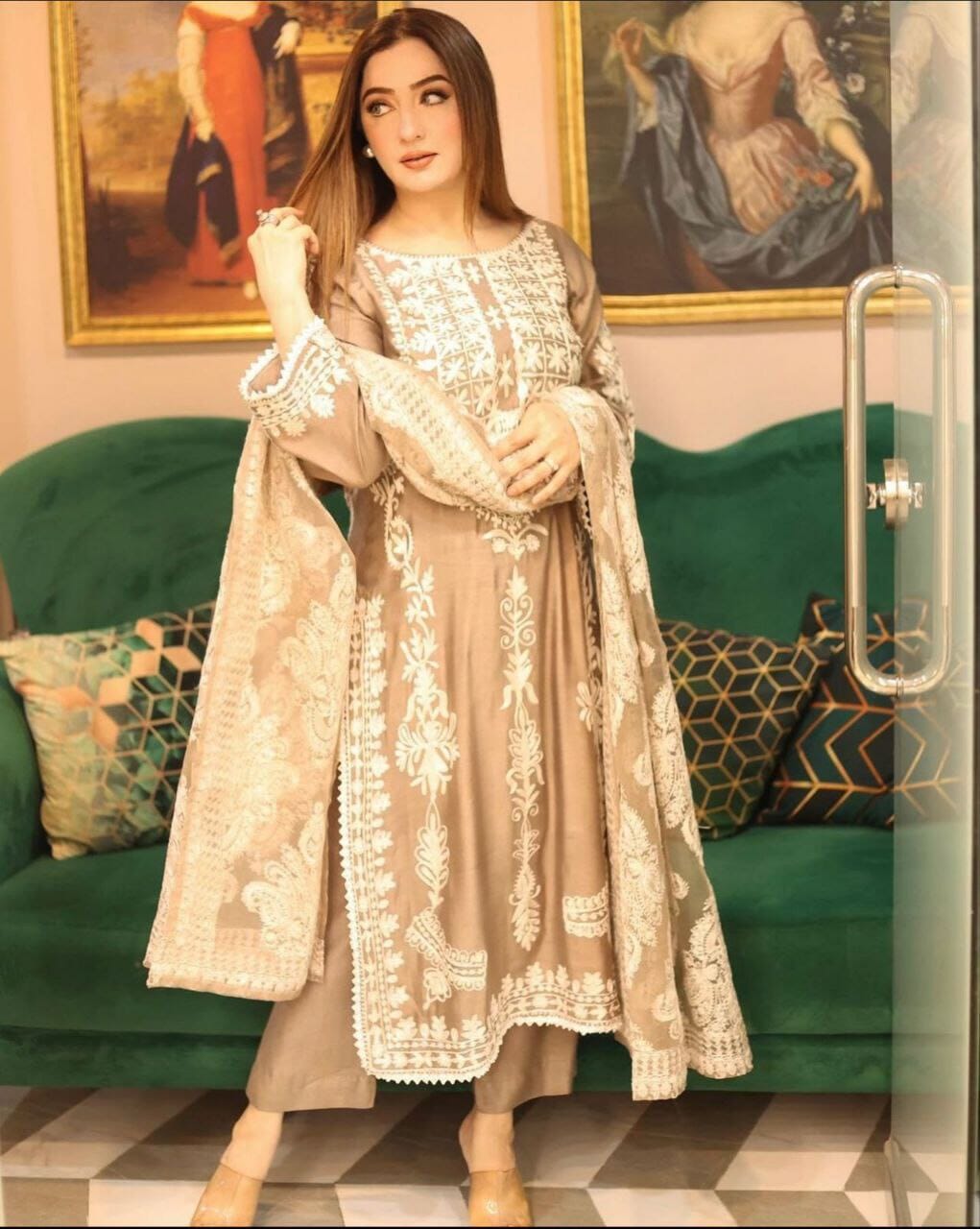 Faux Georgette Designer Full Sleeves Top with Embroidery work Dupatta and Bottom Kurti with Dupatta and Bottom Shopin Di Apparels