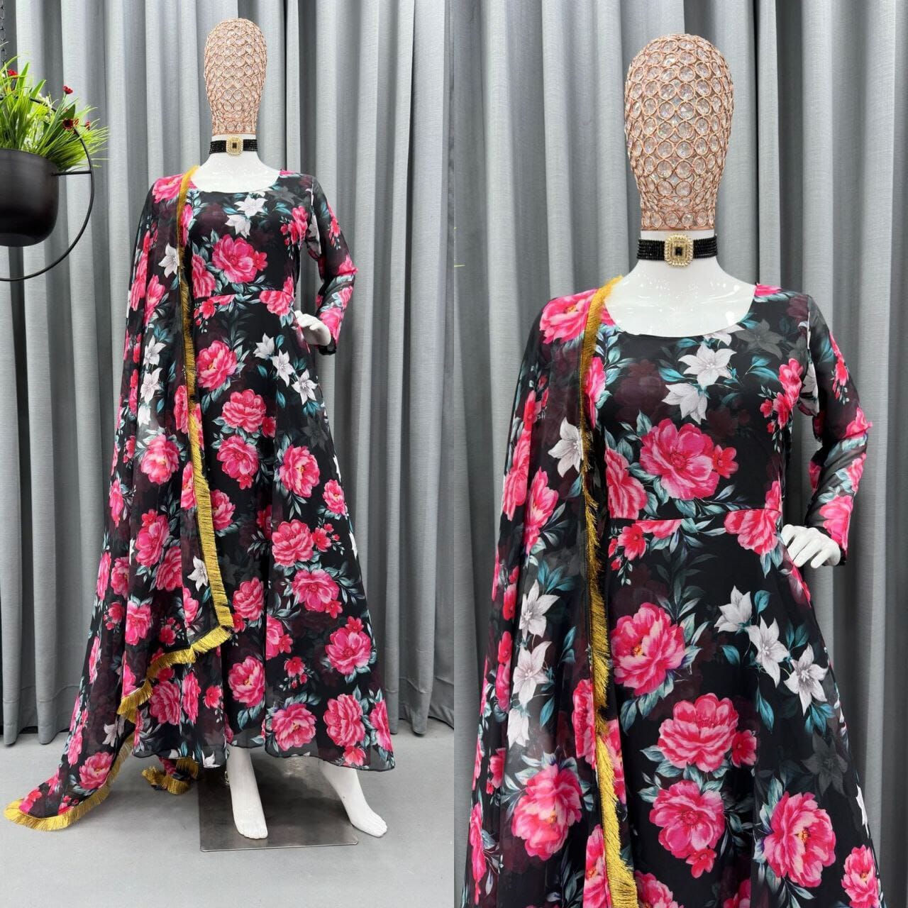 Faux Georgette Printed Gown with Dupatta and Pant Gown with Dupatta Shopin Di Apparels