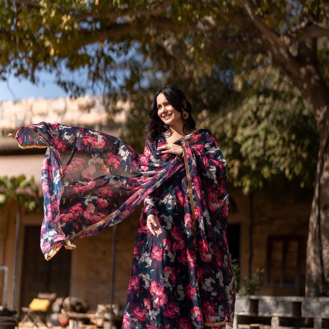 Faux Georgette Printed Gown with Dupatta and Pant Gown with Dupatta Shopin Di Apparels