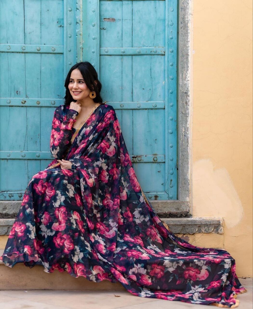 Faux Georgette Printed Gown with Dupatta and Pant Gown with Dupatta Shopin Di Apparels
