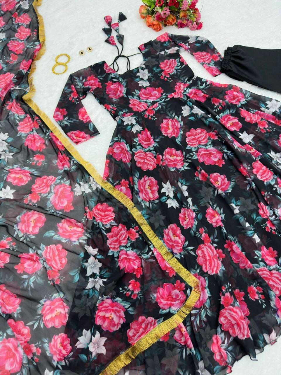 Faux Georgette Printed Gown with Dupatta and Pant Gown with Dupatta Shopin Di Apparels