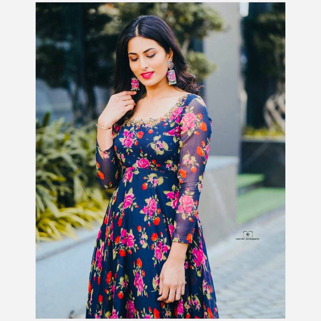 Floral Digital Printed Georgette Gown with embroidery work gown Shopindiapparels.com