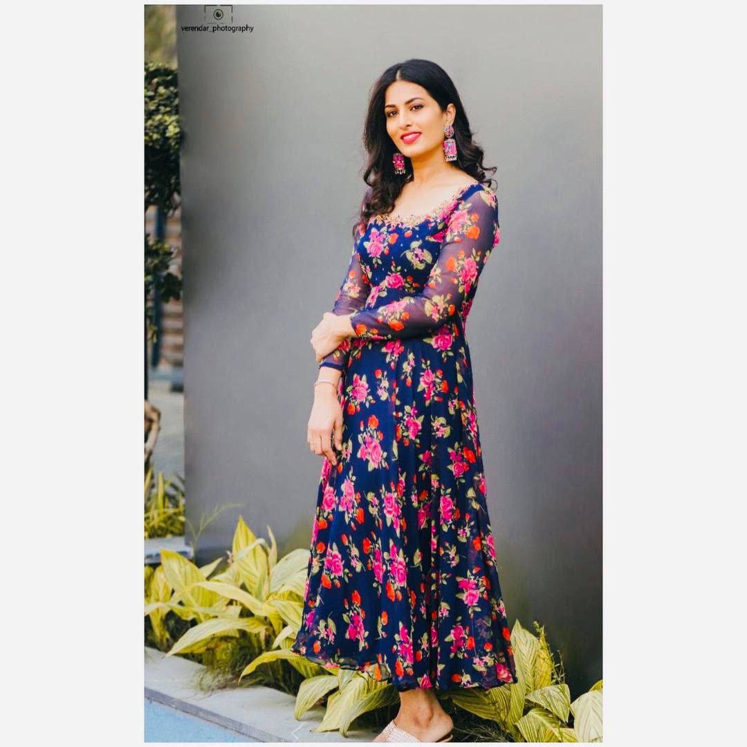 Floral Digital Printed Georgette Gown with embroidery work gown Shopindiapparels.com