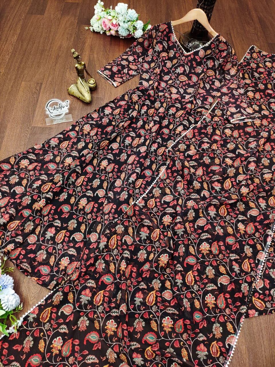 Flower Print Maxi Georgette Gown with Dupatta Gown shopindi.sg