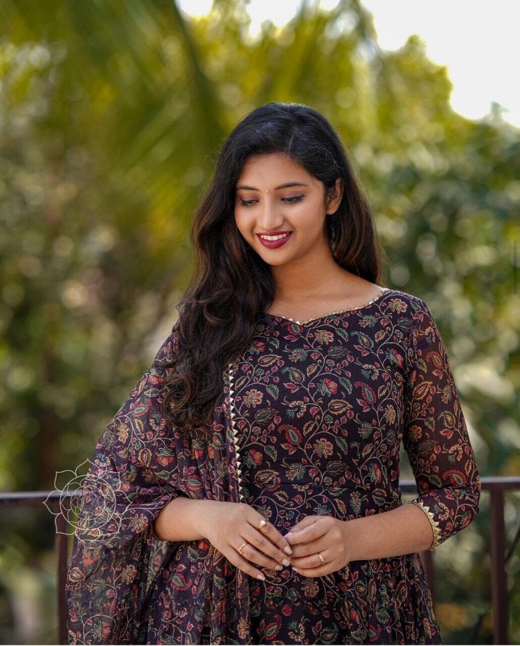 Flower Print Maxi Georgette Gown with Dupatta Gown shopindi.sg