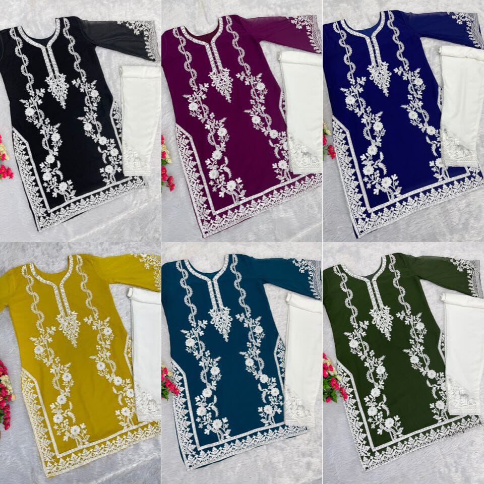 Heavy Pakistani Georgette Top with Palazzo Set in 6 colors Kurti and Pant Shopin Di Apparels