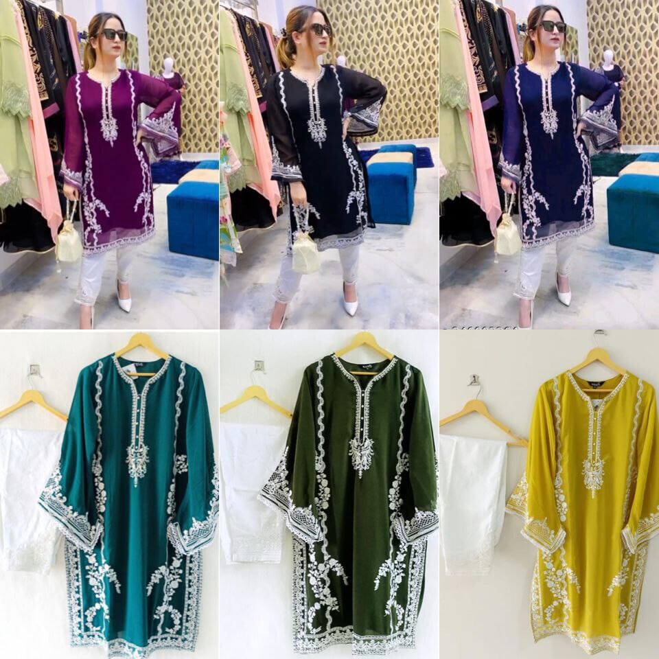 Heavy Pakistani Georgette Top with Palazzo Set in 6 colors Kurti and Pant Shopin Di Apparels