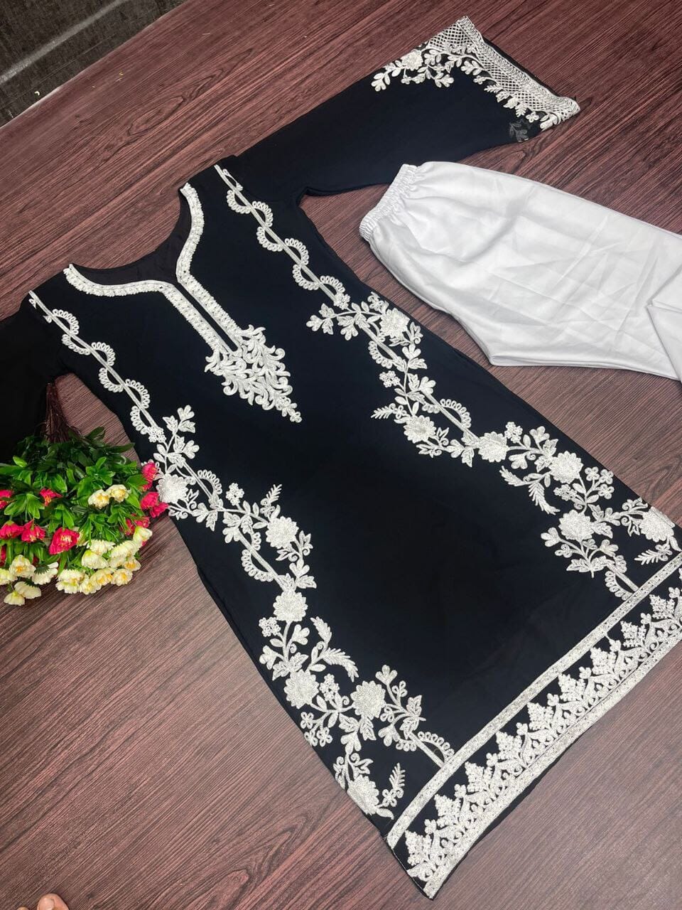 Heavy Pakistani Georgette Top with Palazzo Set in 6 colors Kurti and Pant Shopin Di Apparels