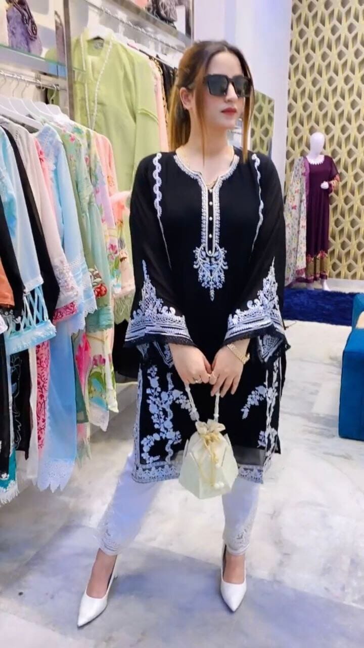 Heavy Pakistani Georgette Top with Palazzo Set in 6 colors Kurti and Pant Shopin Di Apparels
