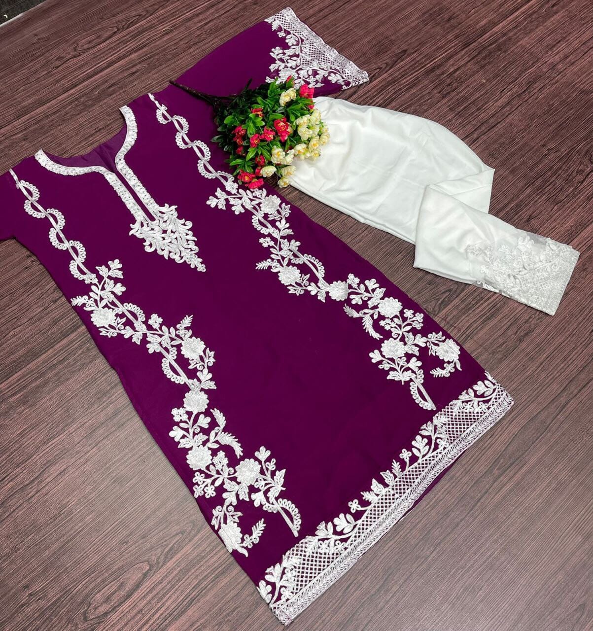Heavy Pakistani Georgette Top with Palazzo Set in 6 colors Kurti and Pant Shopin Di Apparels
