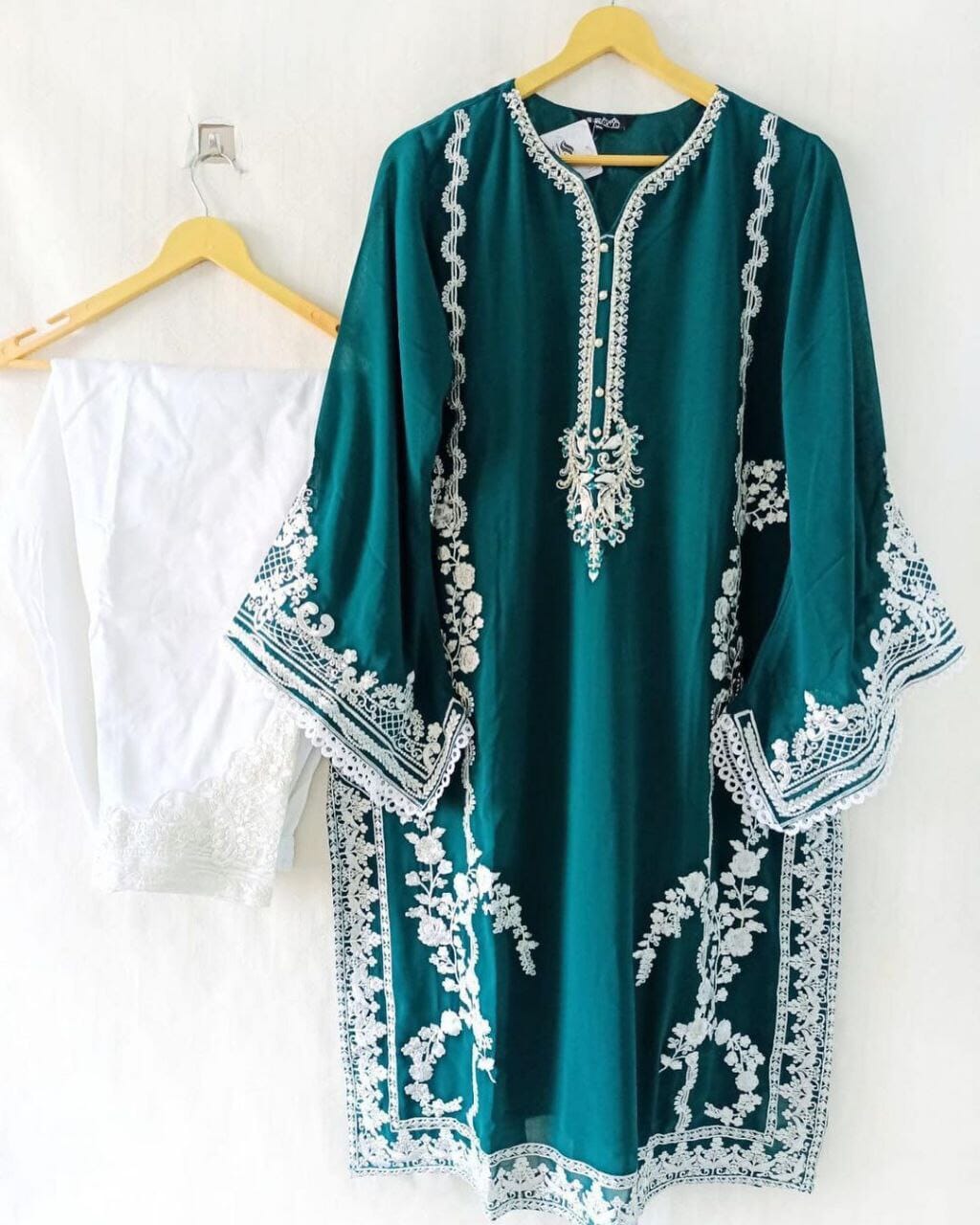 Heavy Pakistani Georgette Top with Palazzo Set in 6 colors Kurti and Pant Shopin Di Apparels Dark Green