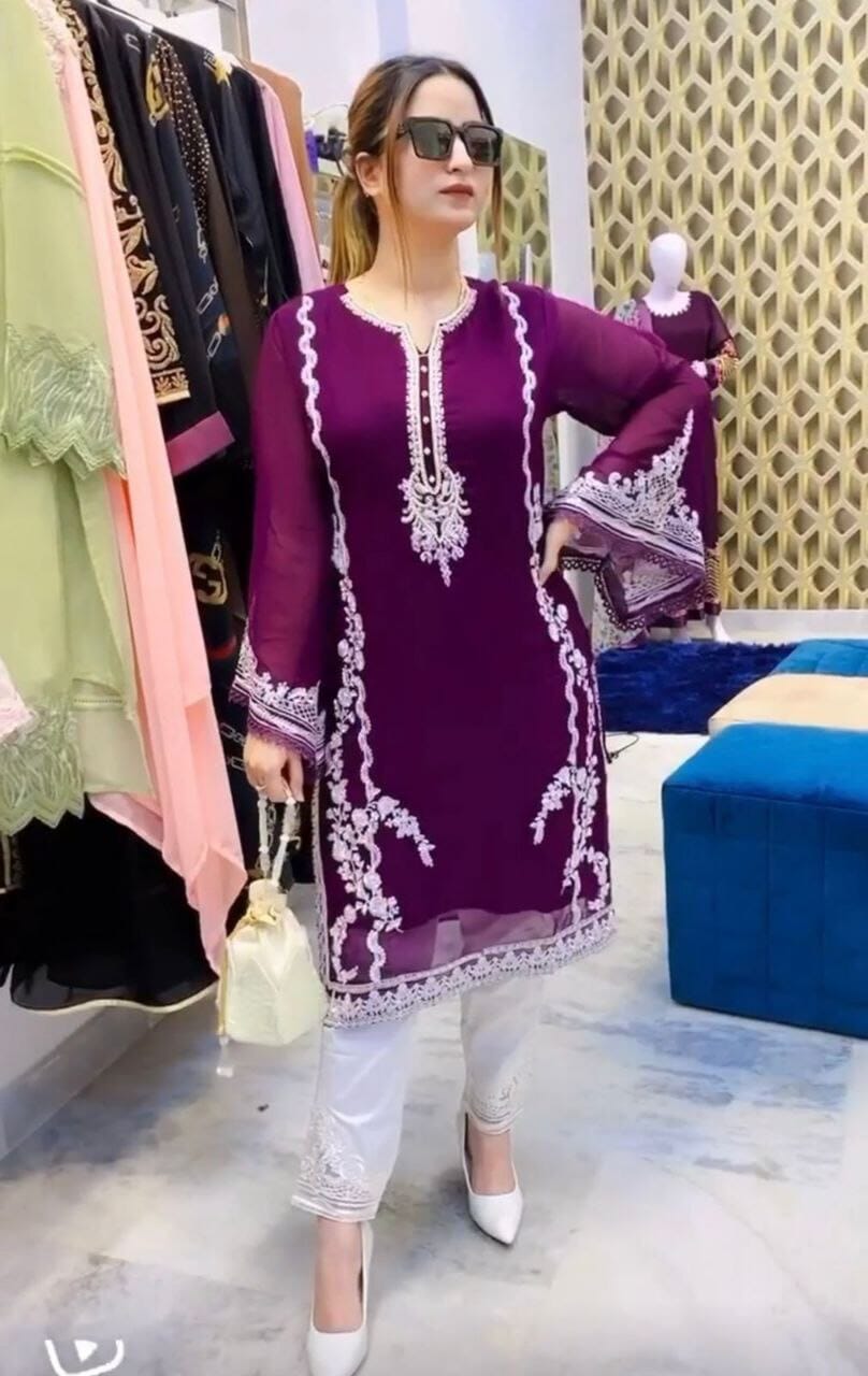 Heavy Pakistani Georgette Top with Palazzo Set in 6 colors Kurti and Pant Shopin Di Apparels